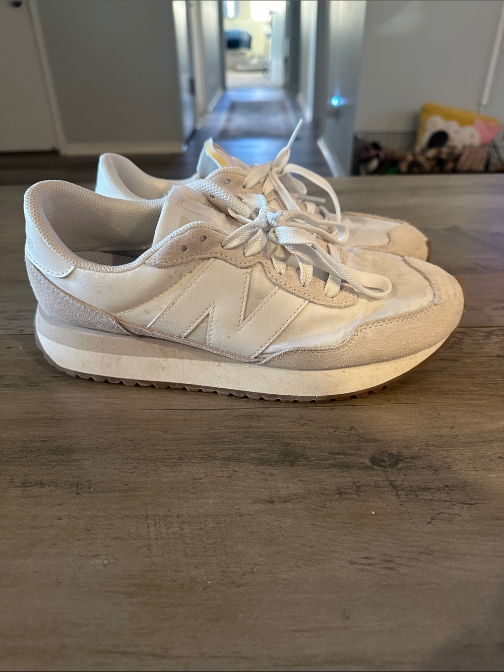 New Balance Beige White Platform Sneakers